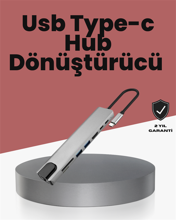 Alüminyum Gövdeli Type‑C HDMI & Ethernet Adaptör – Tak & Çalıştır