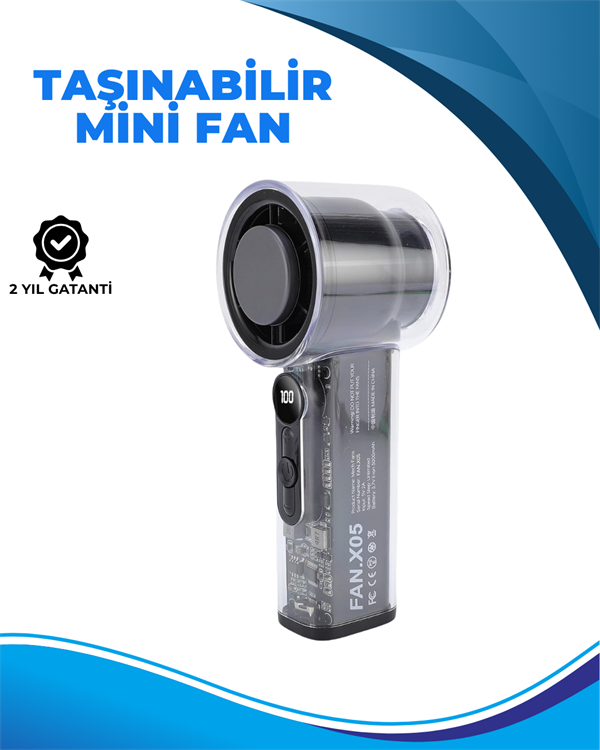 Taşınabilir El Fanı  100 Seviyeli Rüzgar Hızı Ayarı  Sessiz Çalışma - Dijital Ekranlı