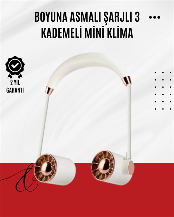 USB Şarjlı Katlanabilir Boyun Fanı | 3 Kademeli, Sessiz ve Taşınabilir Tasarım