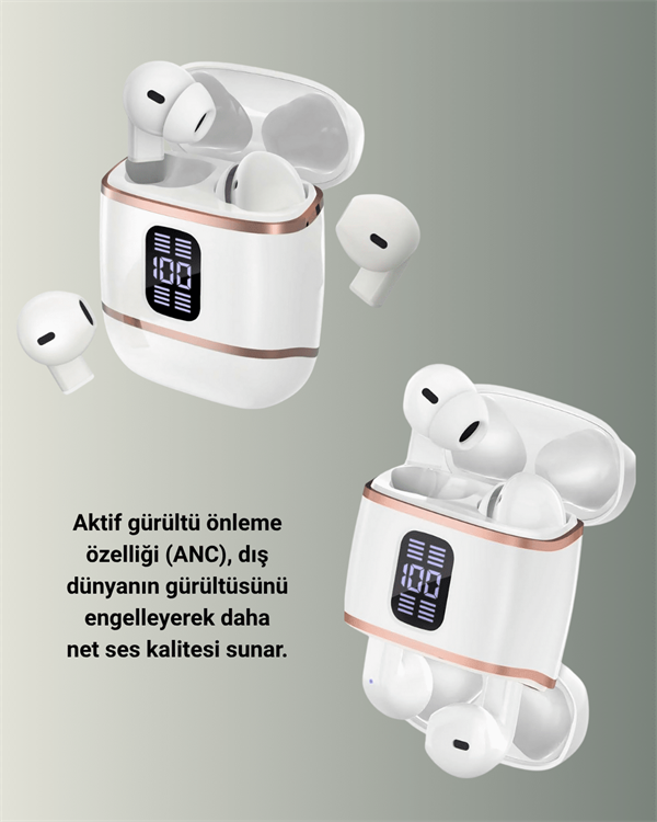 Çift Kulaklıklı Bluetooth Kulaklık – 4 Adet, ANC-ENC, Şarj Kutulu, Dijital Göstergeli