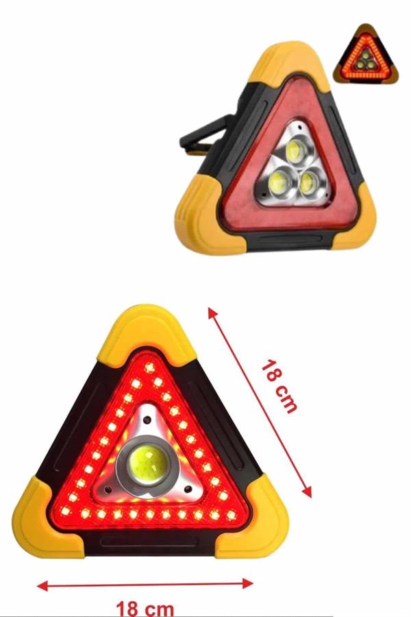 Işıklı İkaz Lambası Reflektör Şarjlı Işıklı Üçgen LED Acil Durum Feneri