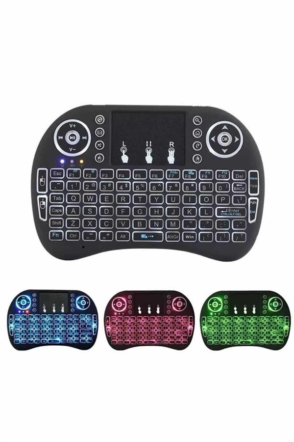 Işıklı Kablosuz Mini Klavye ve Dokunmatik Mouse Seti Tü...