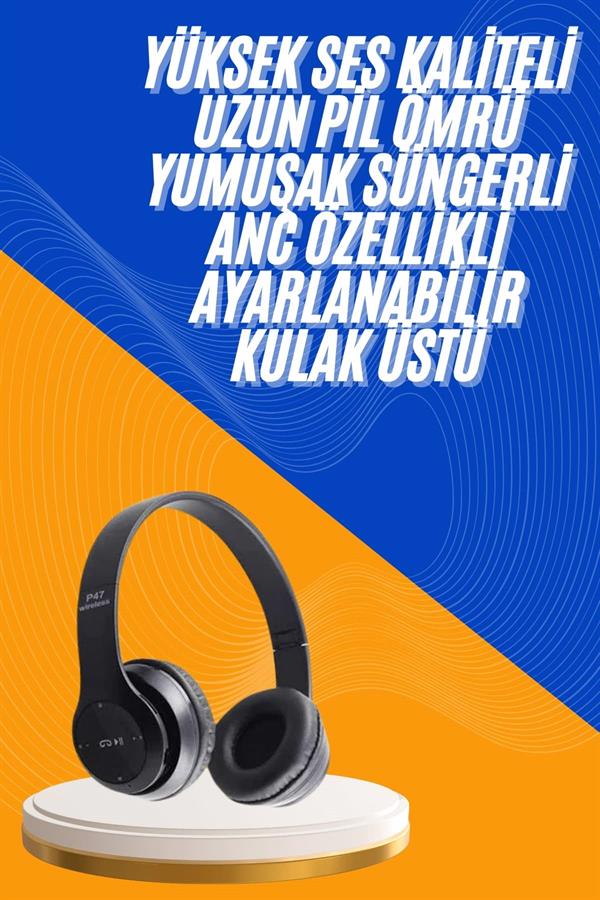 Wireless 5.0 Bluetooth Kablosuz Kulaklık ANC Özellikli Kulak Üstü Ayarlanabilir