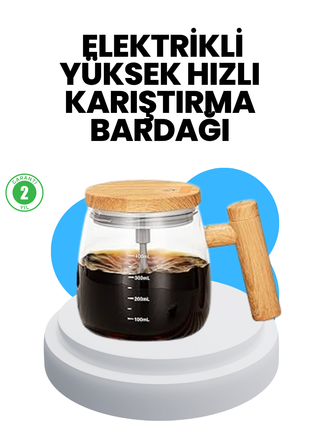 400 ml Şarjlı Karıştırıcı Bardak – IP6 Su Geçirmez, Isıtma Altlıklı
