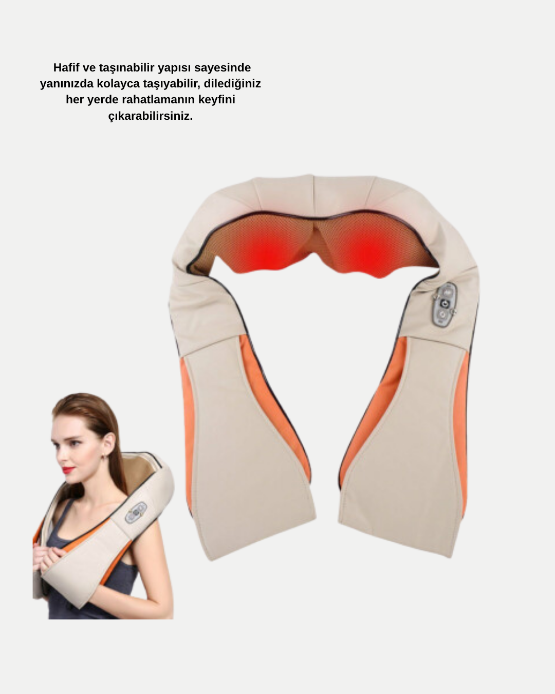 Ergonomik Ovmalı Masaj Aleti – Isıtmalı, Yoğurmalı, Boyun ve Bel Rahatlatıcı Masaj Makinesi