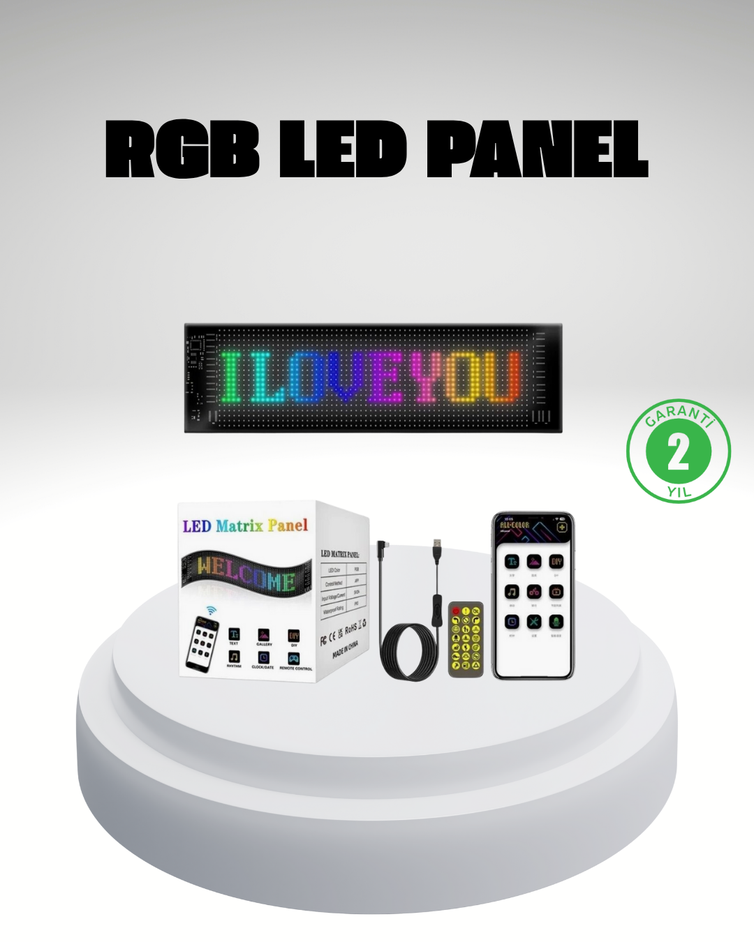 RGB LED Panel – Mobil Uyumlu, Yazı ve GIF Destekli, USB Bağlantılı Dekoratif Ekran