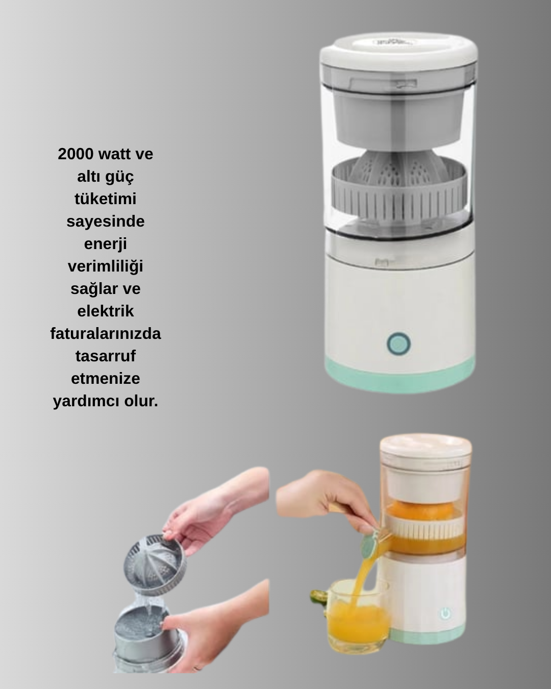 Taşınabilir Şarjlı Katı Meyve Sıkacağı – 45W Güç, 18000 RPM Hız, 400 mL Kapasite