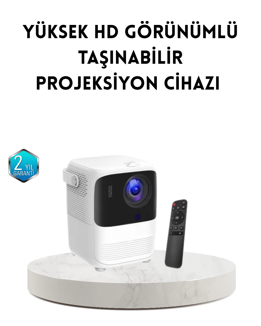 Taşınabilir Akıllı 1080P Projektör – 64GB Hafıza, 2GB RAM, Full HD Görüntü, Kumandalı