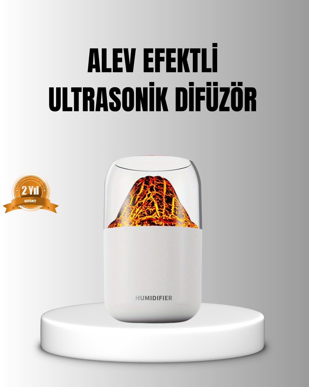Alev Efektli Ultrasonik Uçucu Yağ Difüzörü 280ml Su Tanklı ve Sessiz Çalışma Özellikli