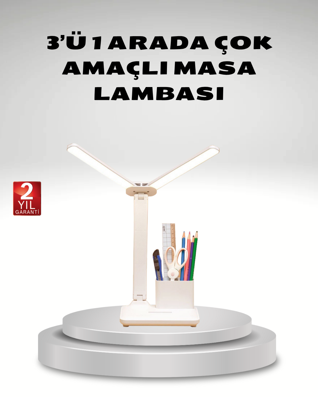 Kısılabilir LED Masa Lambası – Kalemlik ve Telefon Standlı, Göz Yormayan Işık