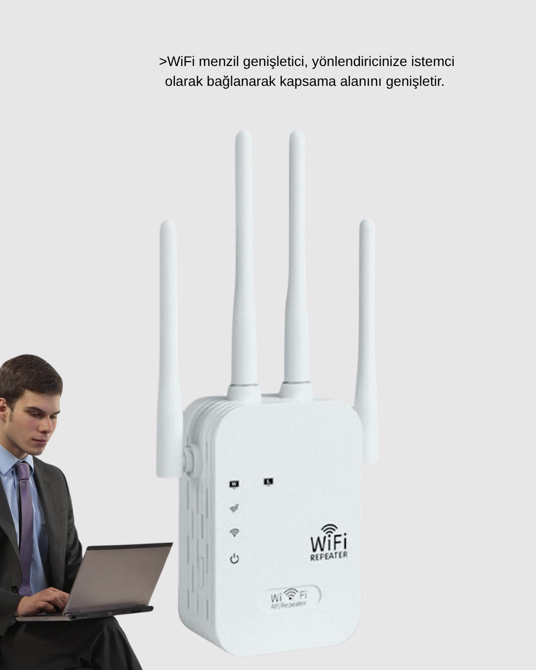 300Mbps WiFi Menzil Genişletici 4 Antenli WPA3 Güvenlikli Priz Tipi Repeater