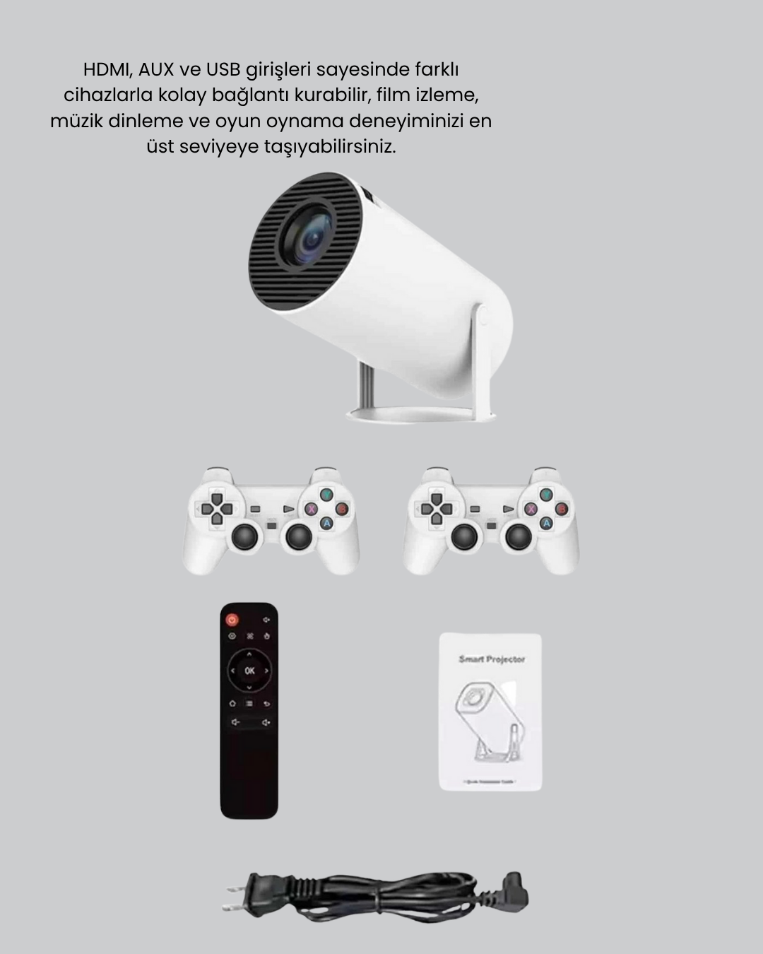 Taşınabilir Projeksiyon Cihazı 4K Destekli Wi-Fi Kablosuz Ekran Yansıtma