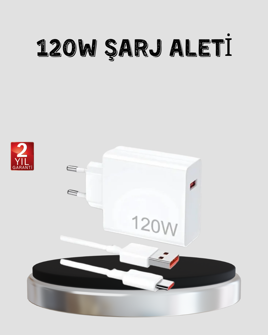 120W Hızlı Şarj Başlığı Ultra Güçlü Type-C Adaptör Kablo Dahil