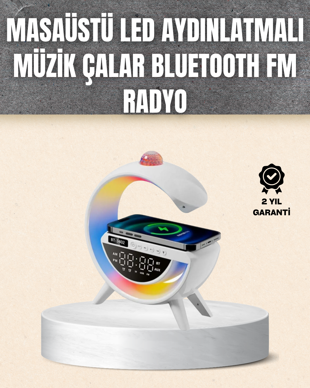 7 Ses Efektli RGB Işıklı FM Destekli Kablosuz Şarjlı Bluetooth Hoparlör