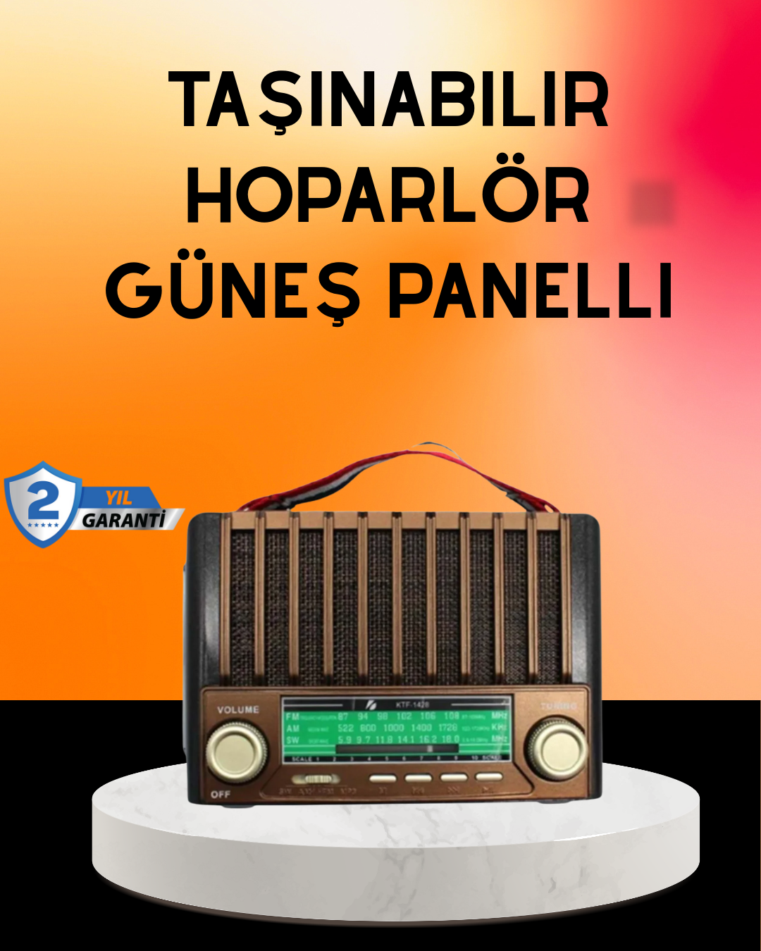 Solar Şarjlı Taşınabilir Radyo Bluetooth Hoparlör USB S...