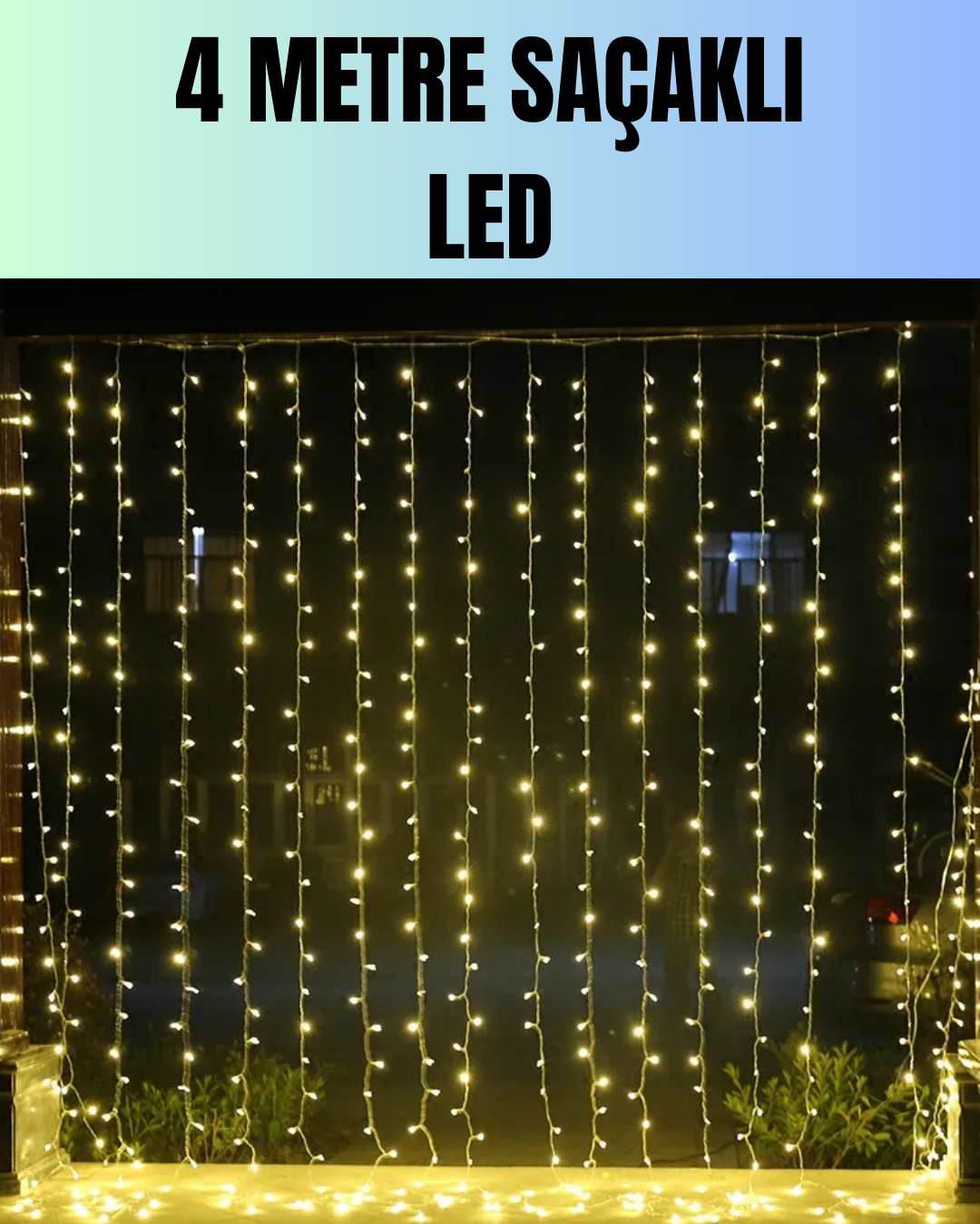 4 Metre Yılbaşı Şelale Led Perde Işık Ev Bahçe Dekor