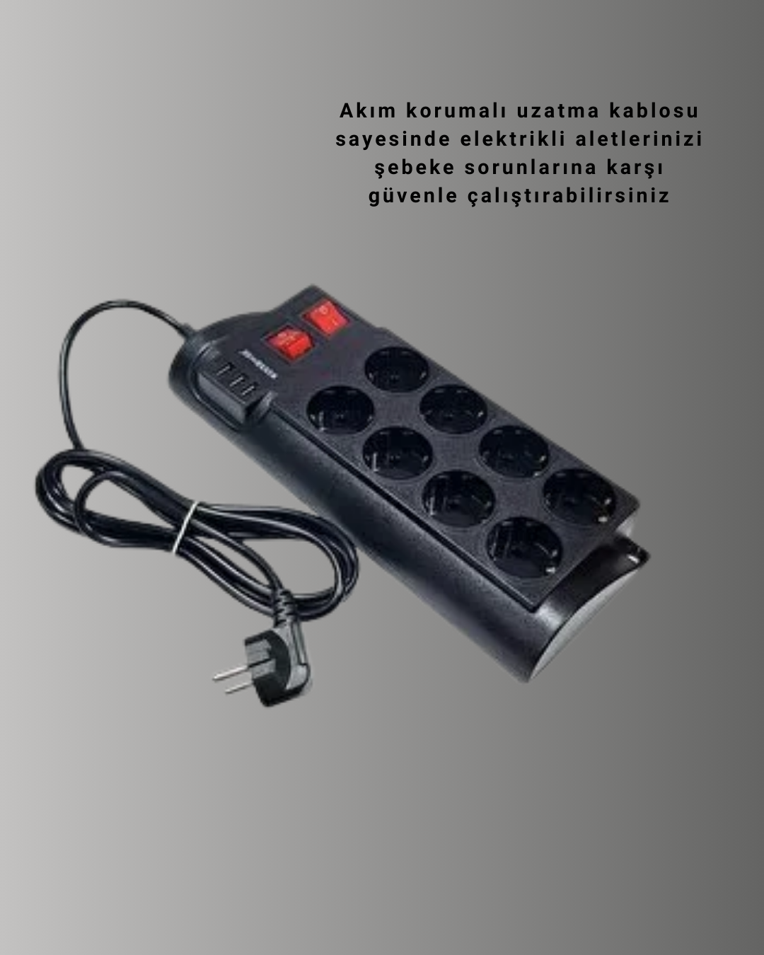 2 Metre Güçlü Çoklu Priz 8 Soket