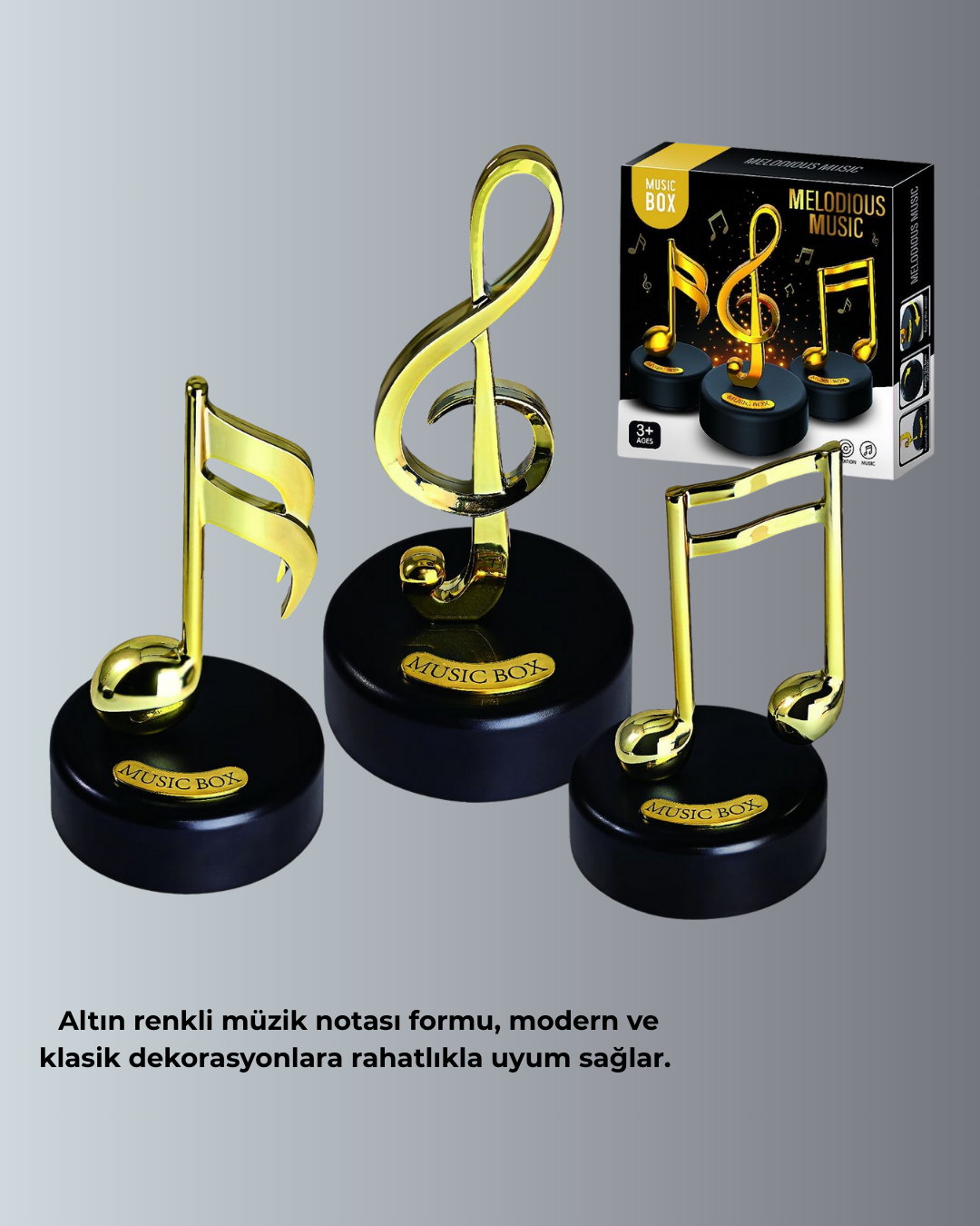 Altın Nota Sol Anahtarı Müzik Box Döner Mekanizmalı Hediyelik
