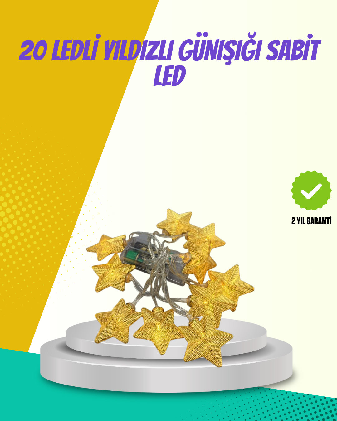 Dekoratif Yıldız Led Aydınlatma 20 Ledli 5 Metre Günışığı