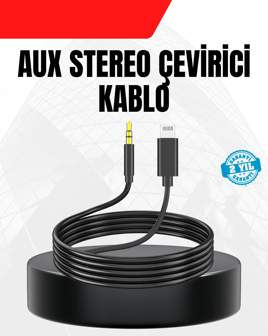 1 Metre Lightning to Aux Çevirici Kablo Stereo Ses Yüksek Kalite