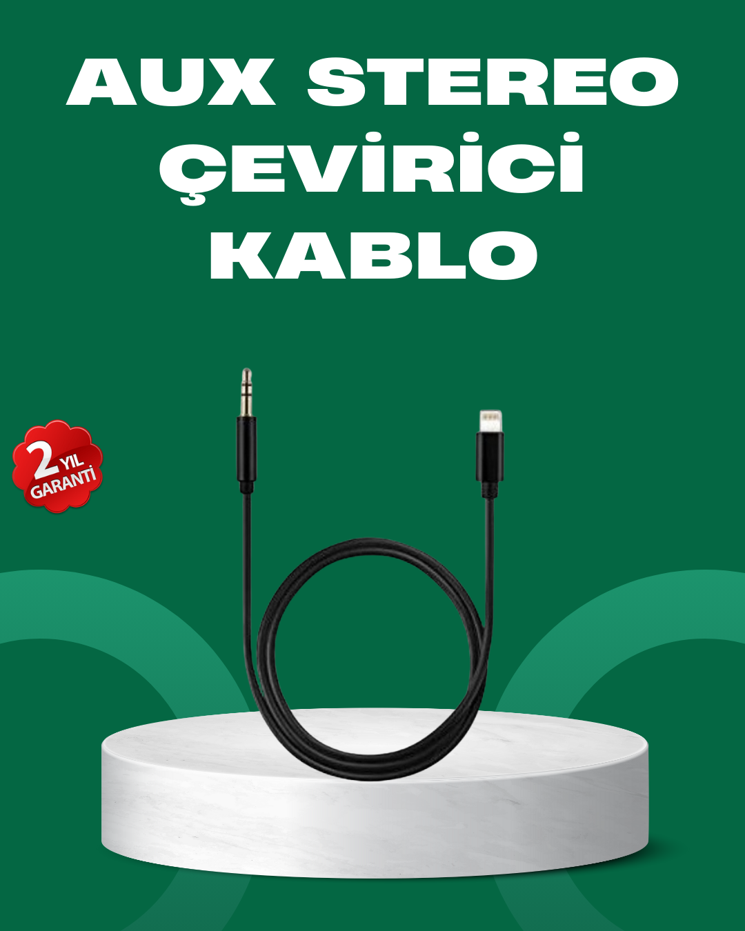 Lightning to 3.5mm Aux Ses Dönüştürücü Kablo 1 Metre Stereo Uyumlu