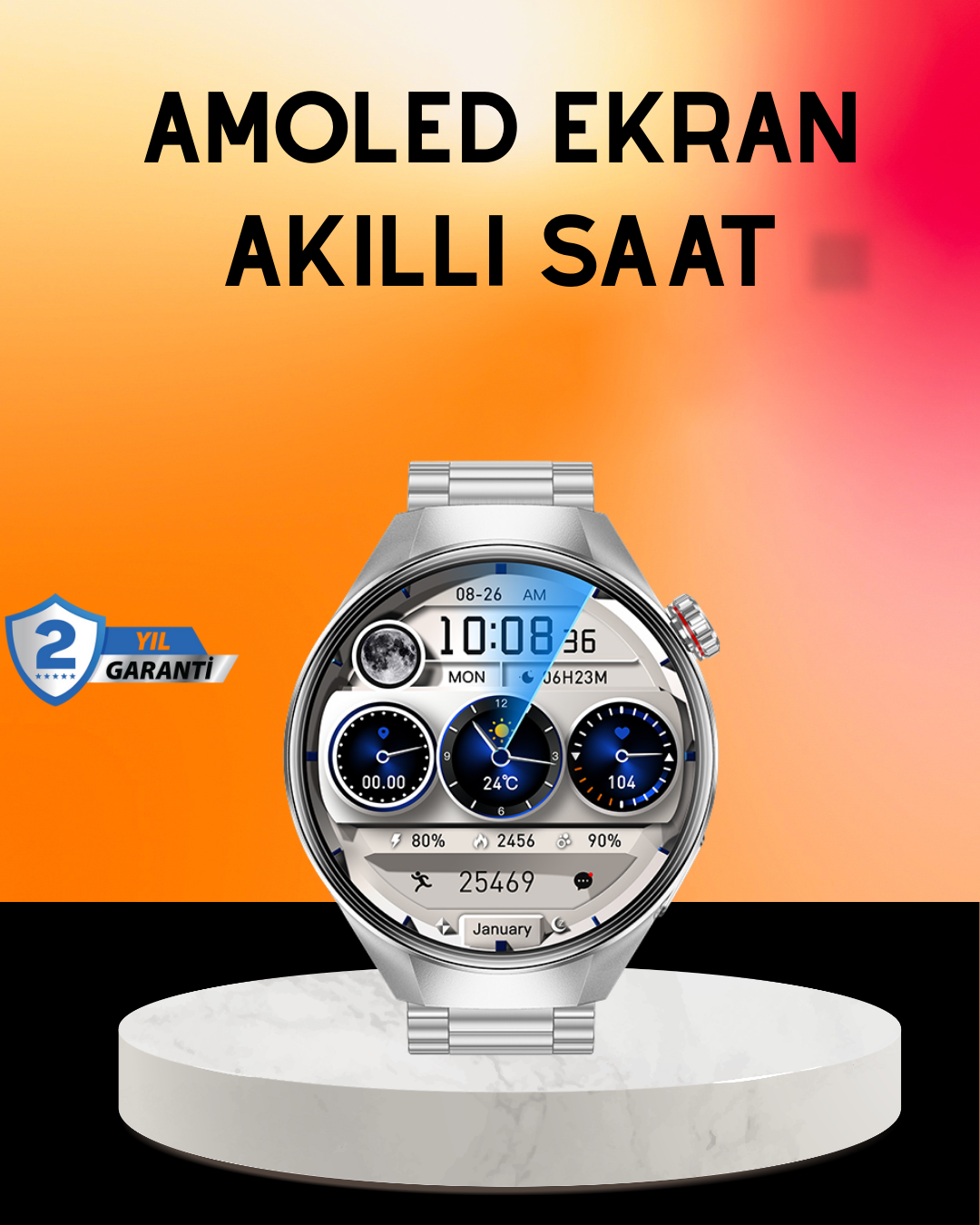 Akıllı Saat AMOLED Ekran Bluetooth Aramalı – Nabız, Uyku ve Spor Takipli