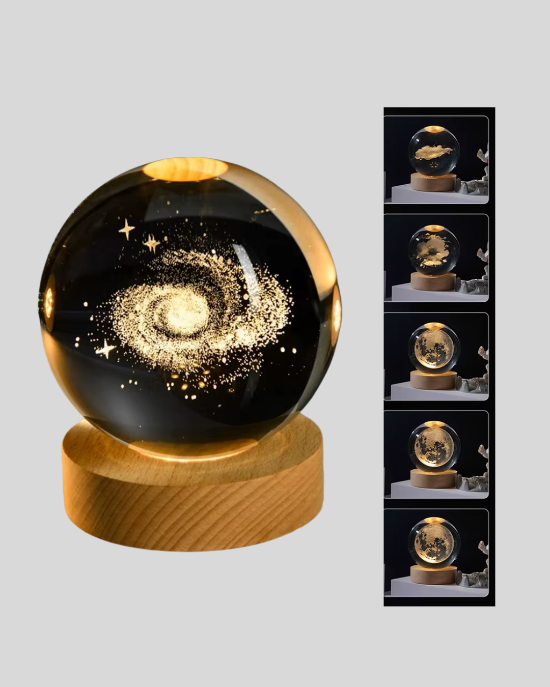 3D Samanyolu Galaksi Kristal Küre USB LED Işıklı Ahşap Standlı Gece Lambası