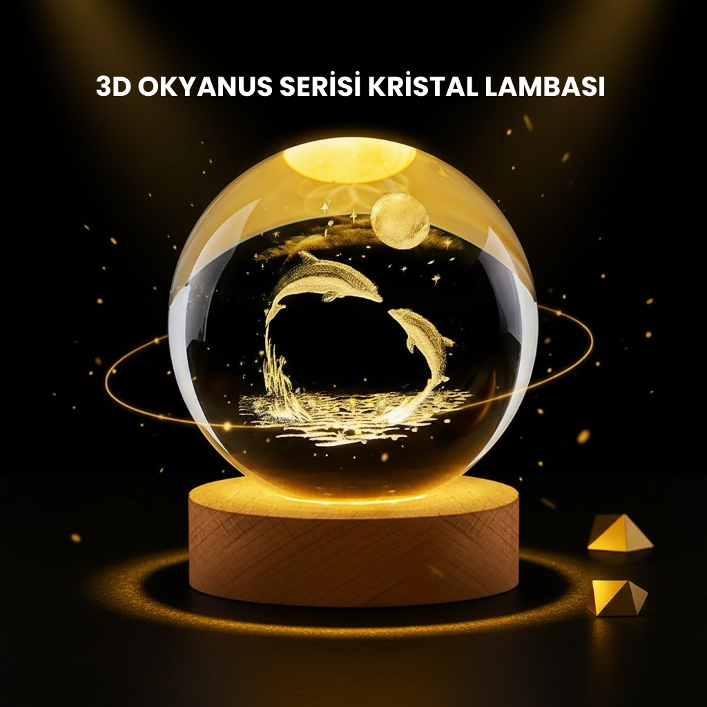 LED Işıklı Yunus Küre Ahşap Standlı Modern Dekoratif Aksesuar