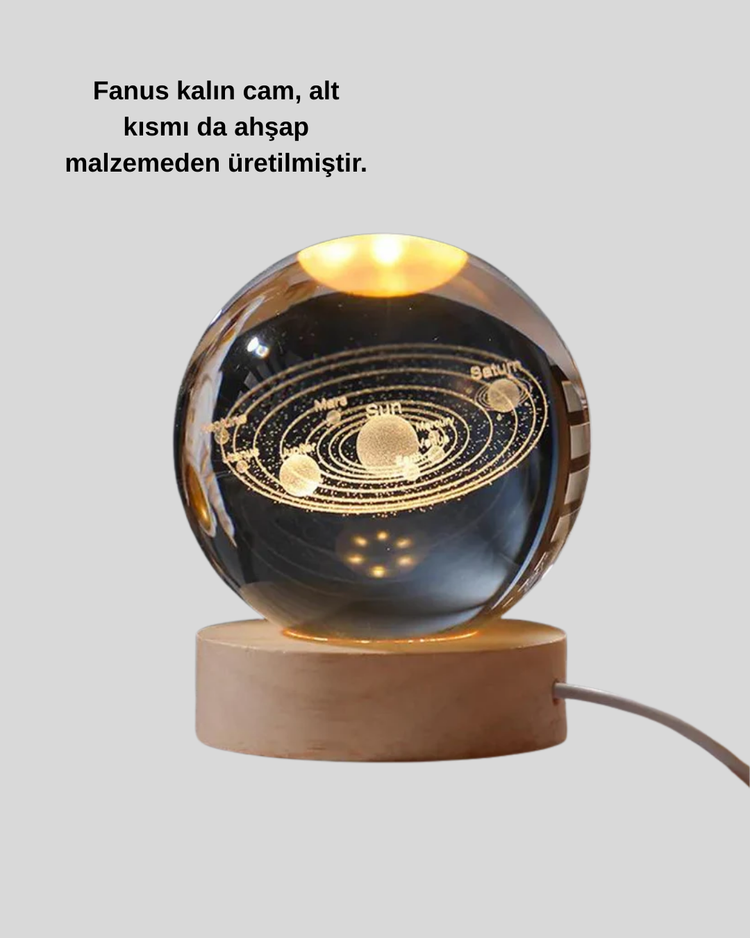 USB Bağlantılı Işıklı Kristal Küre Modern Ahşap Tabanlı Dekor