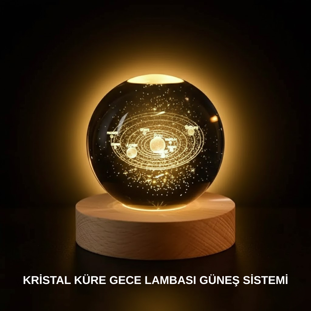Ahşap Standlı LED Kristal Küre Lazer İşl