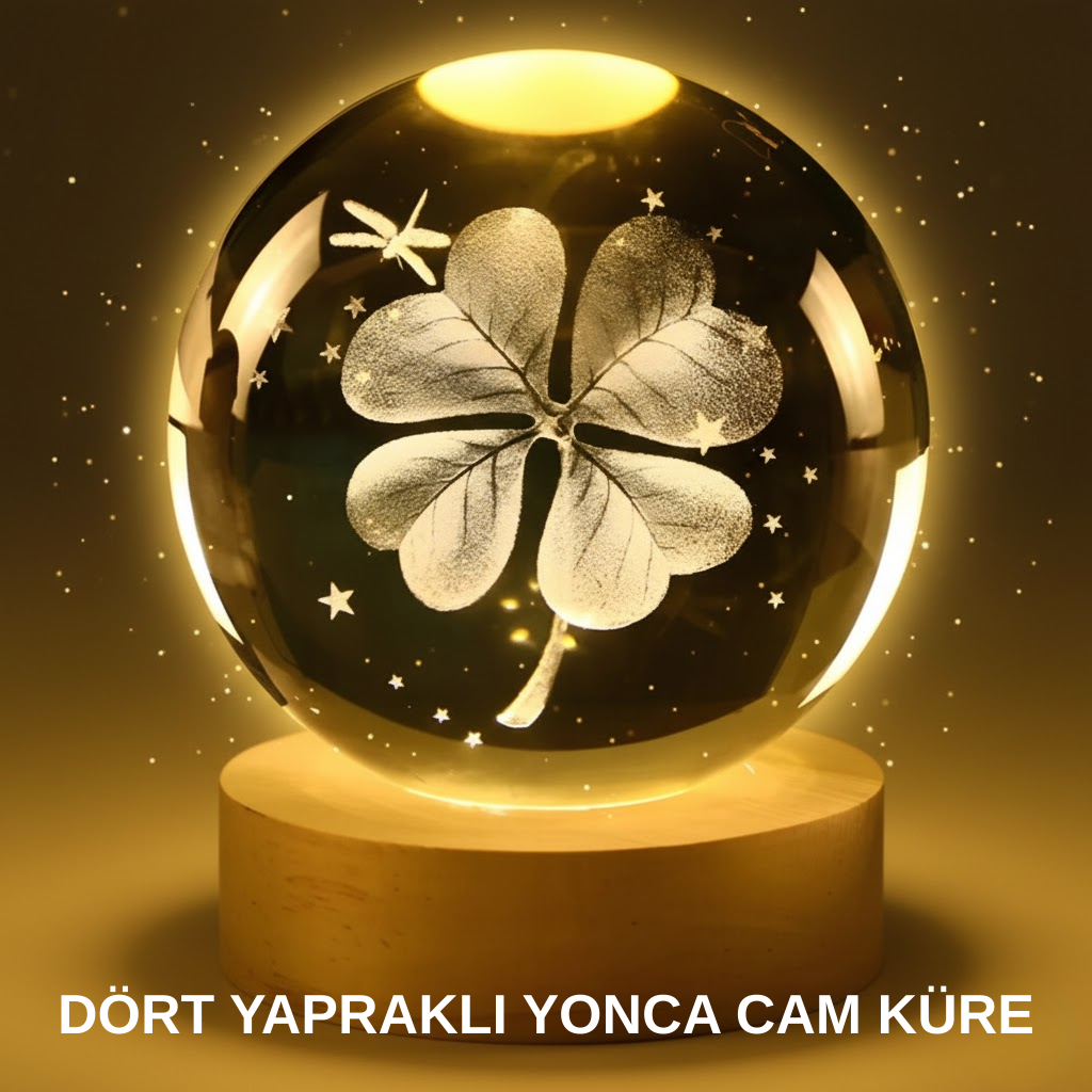 Yonca Bitki Figürlü LED Işıklı Cam Küre 