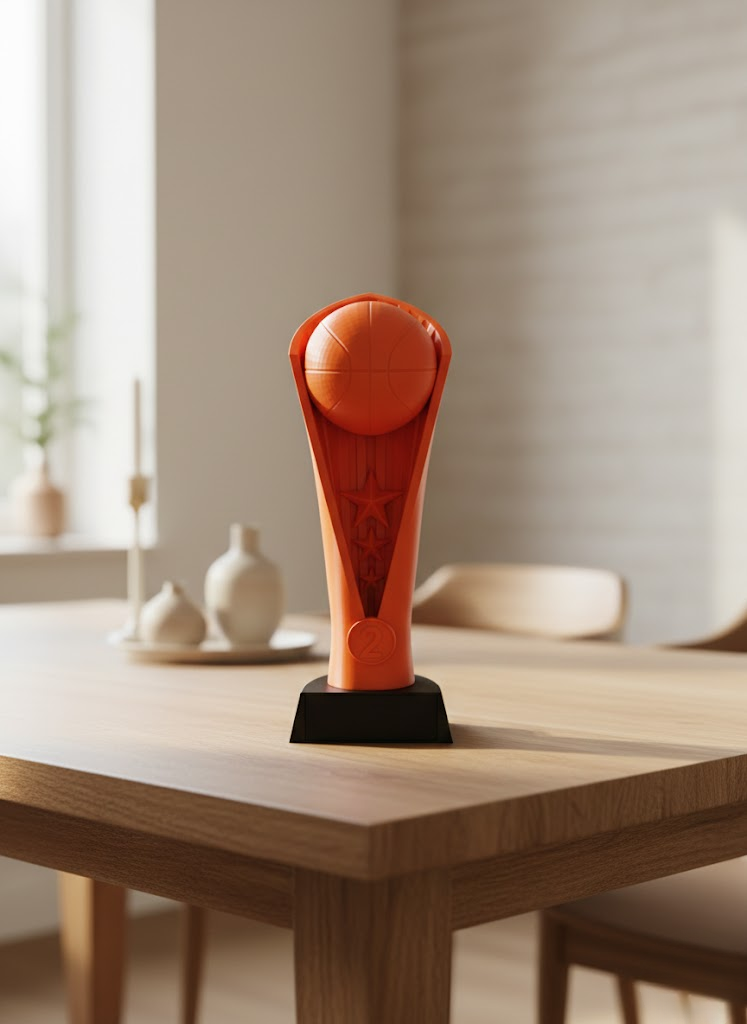 Turuncu Kupa 23cm Basketbol Temalı Dekoratif Ödül Biblosu