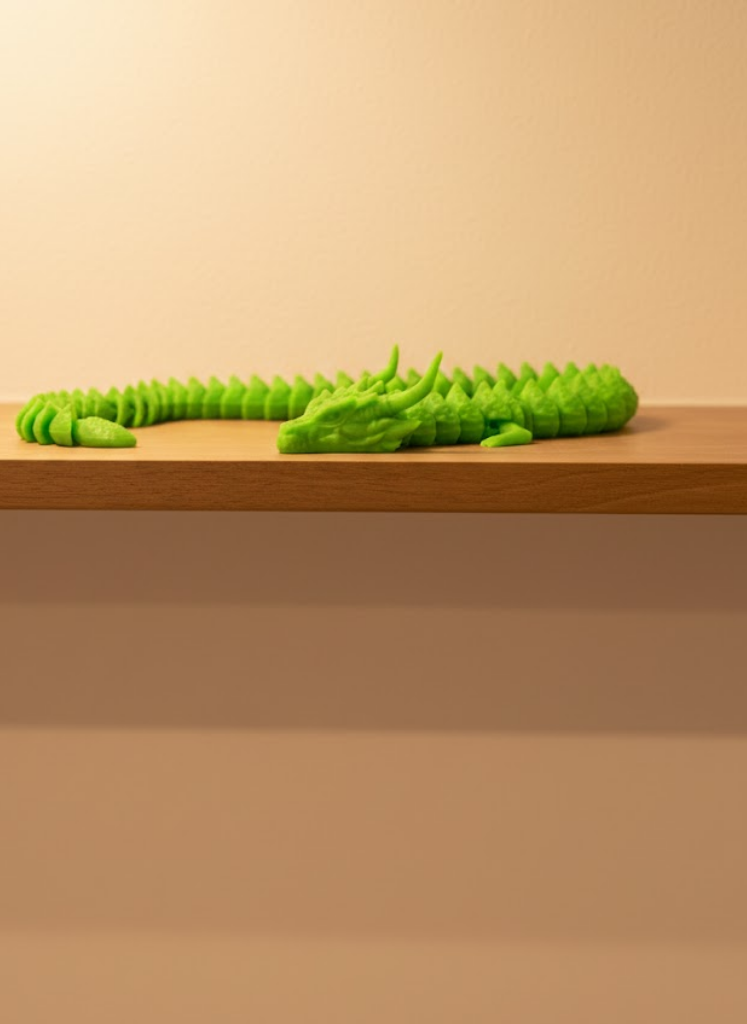 Hareketli Yeşil Ejderha Figür Uzun Gövdeli Koleksiyonluk Tasarım