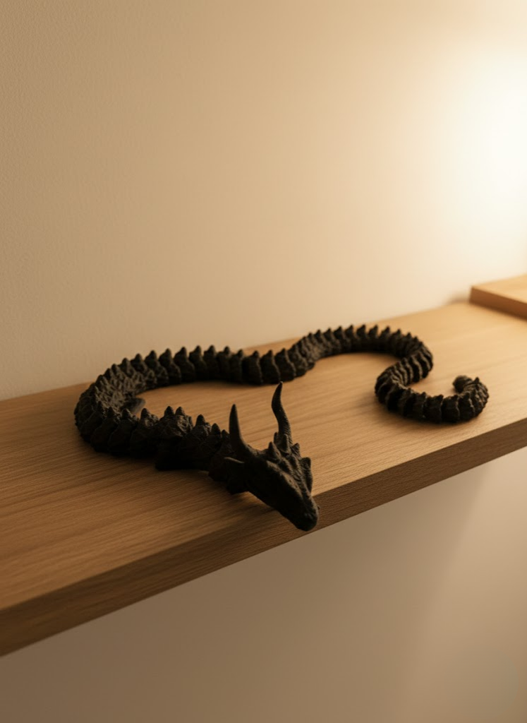 Hareketli Siyah Ejderha Figür Uzun Gövdeli Fantastik Ma...