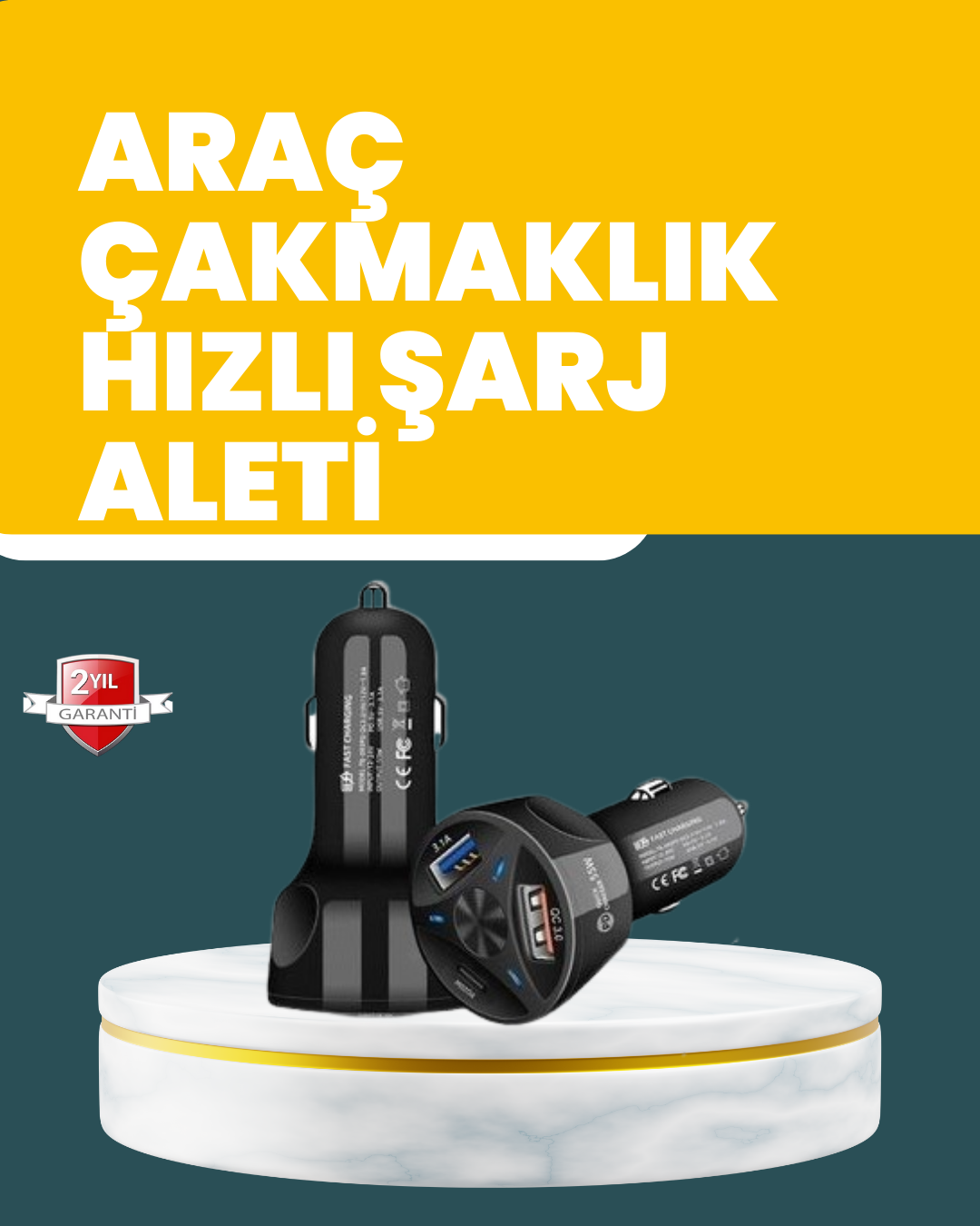 55W Hızlı Şarj Araç Çakmaklık Adaptörü QC 3.0 PD