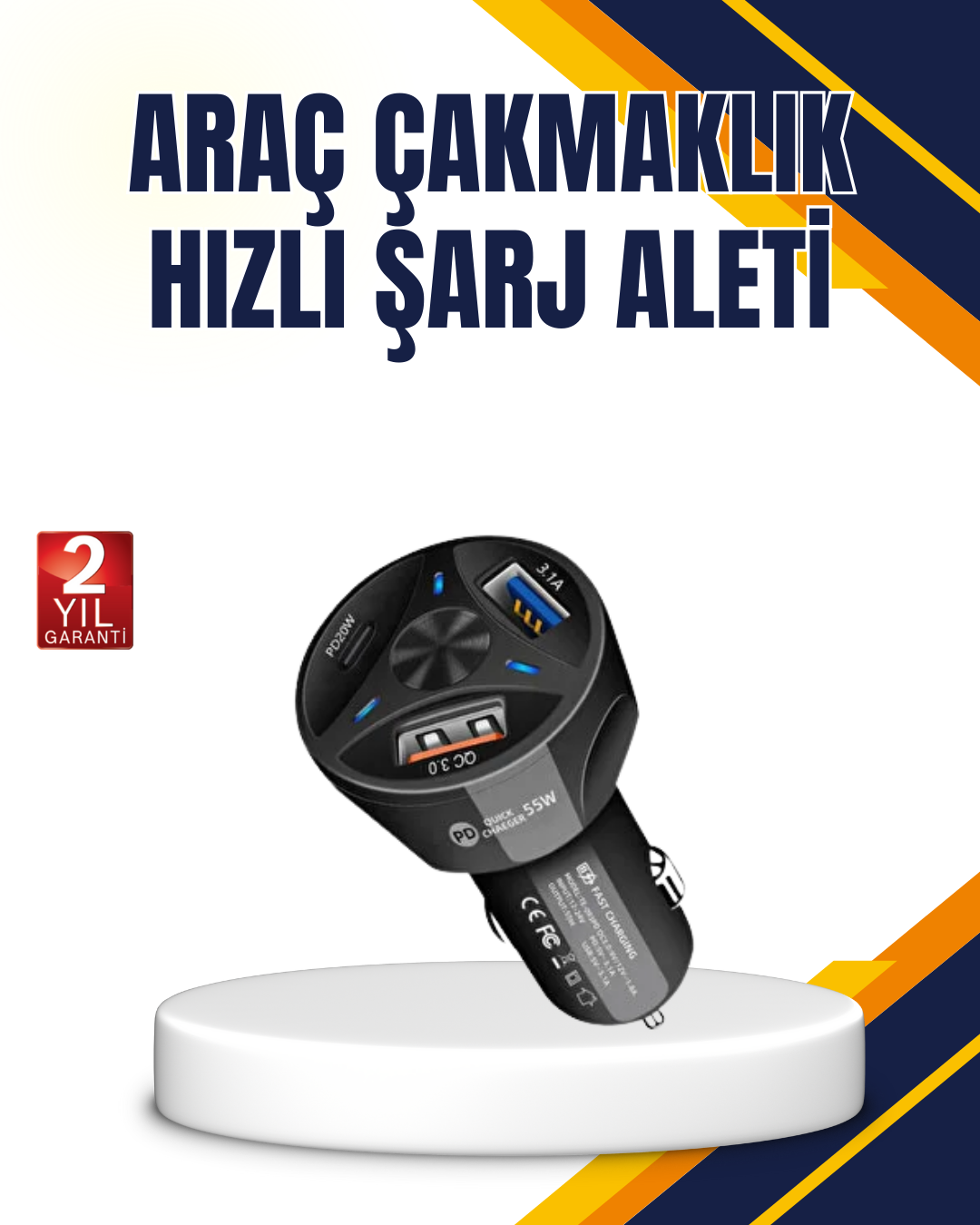 Polygold Quick Charger 55W Araç Şarj Cihazı PD USB C Destekli