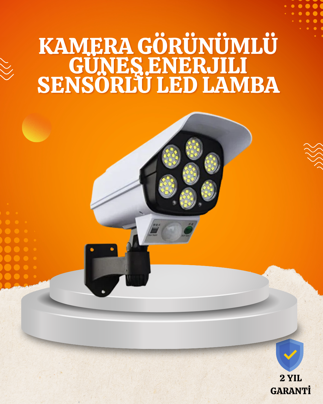 Solar Şarjlı Hareket Sensörlü LED Dış Mekan Lambası Kamera Tasarımlı Güvenlik Işığı