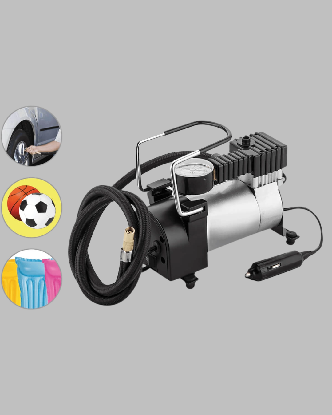 Araç Çakmak Girişli Metal Hava Kompresörü 10A Güçlü Motor