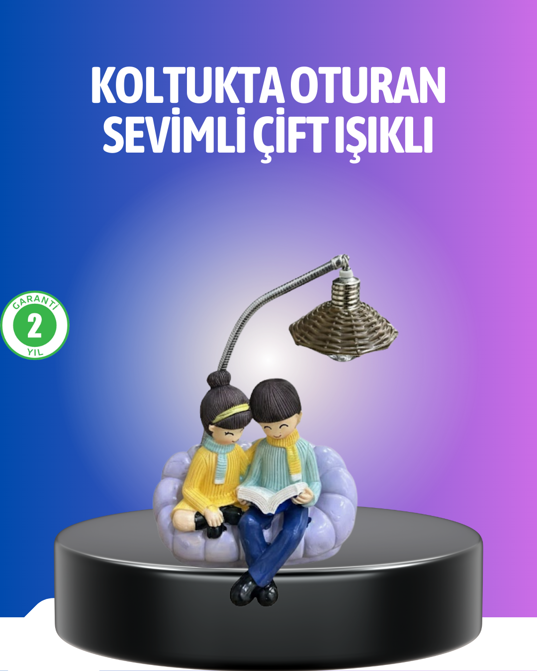 Kitap Okuyan Çift Figürlü Gece Lambası Romantik Dekoratif Masa Lambası