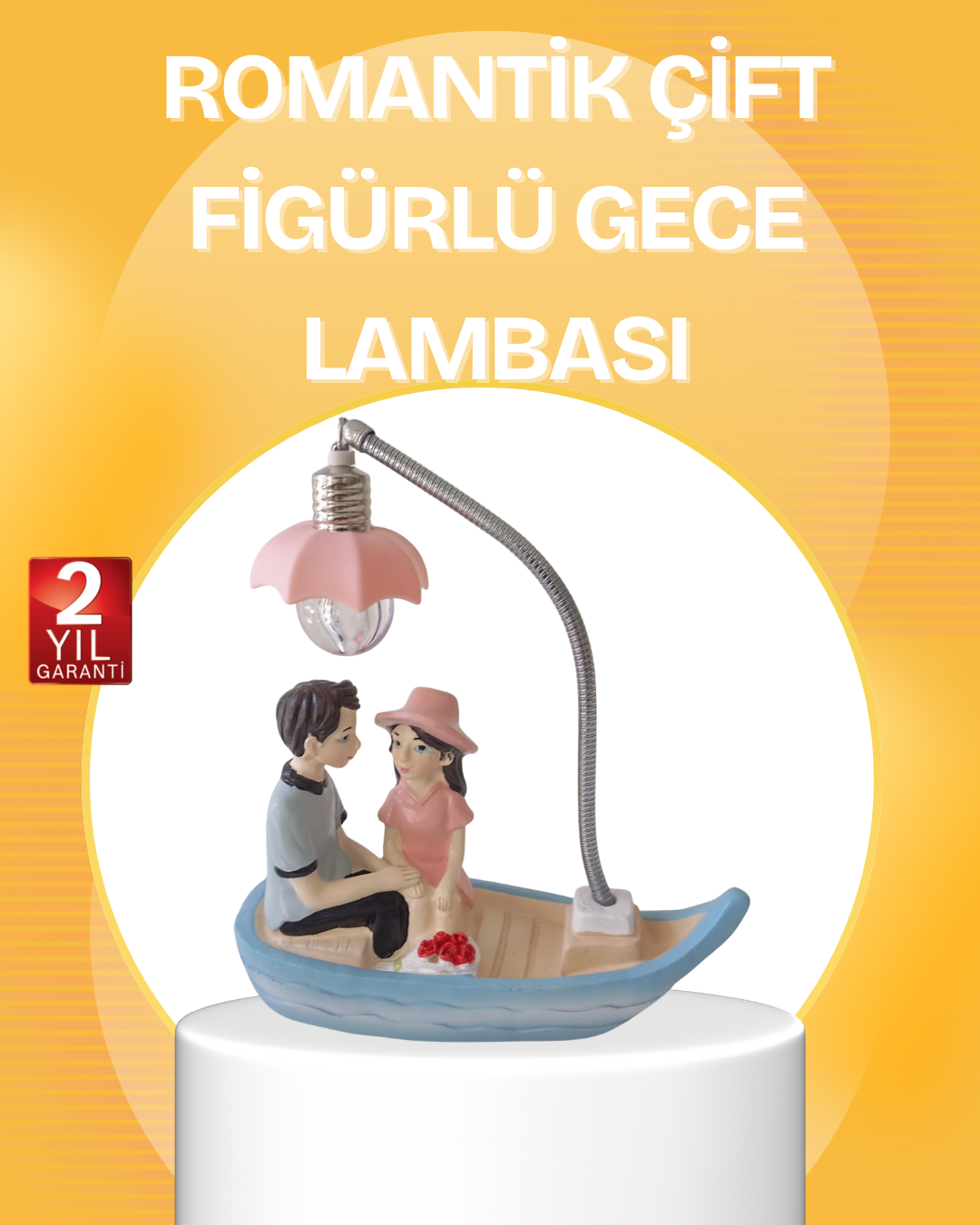 Romantik Çift Figürlü Gece Lambası Sandal Model Sevgiliye Özel Hediye