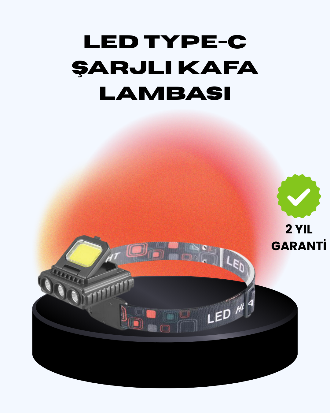 COB + XPE LED Kafa Feneri 800 Lumen USB Type C Şarjlı Çok Modlu