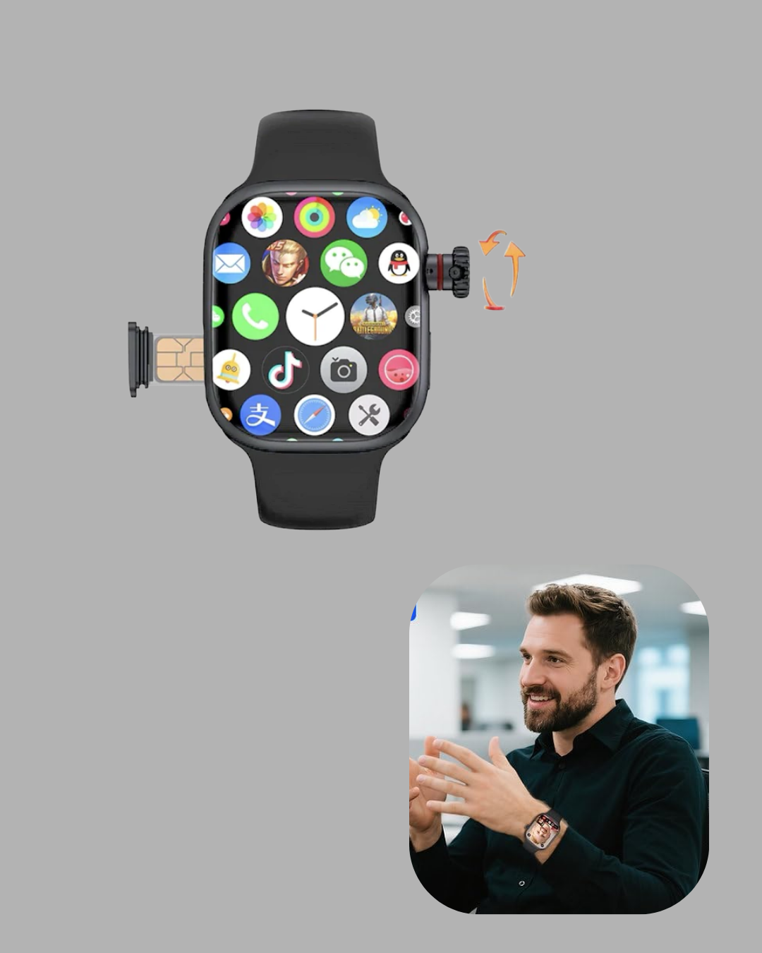 Sesli Arama Özellikli SIM Kartlı Siyah Akıllı Saat