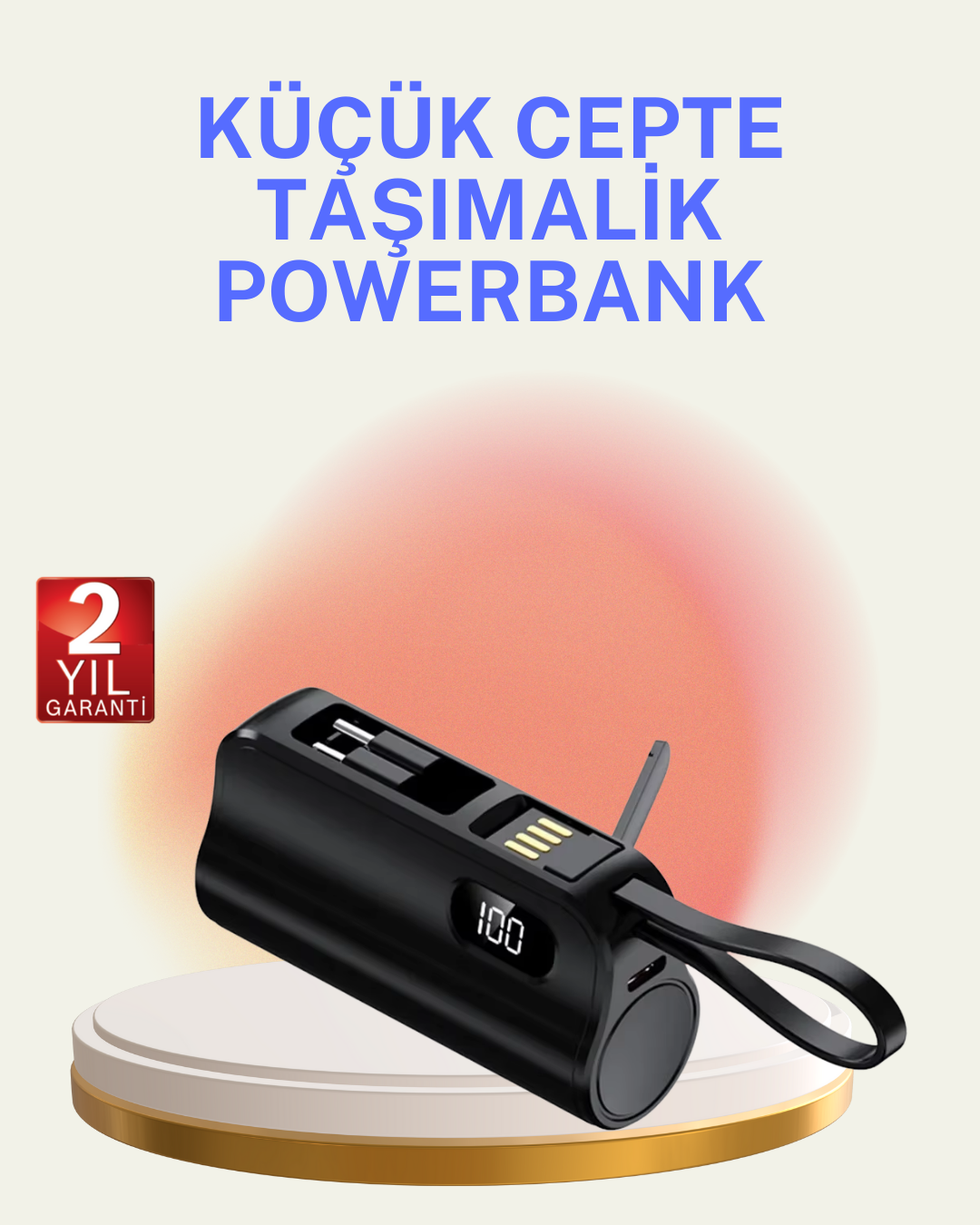 Dahili Konektörlü 20W Hızlı Şarj Mini Taşınabilir Powerbank