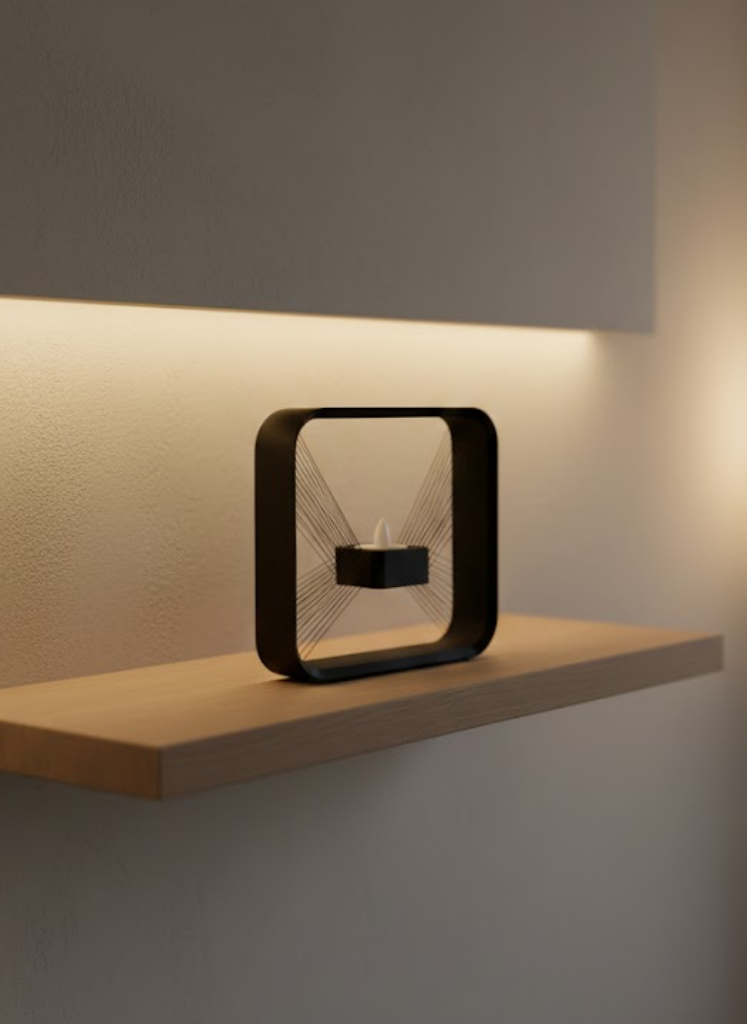 Askılı Kare Mumluk Duvar Dekoru Loş Salon ve Modern Mekanlar