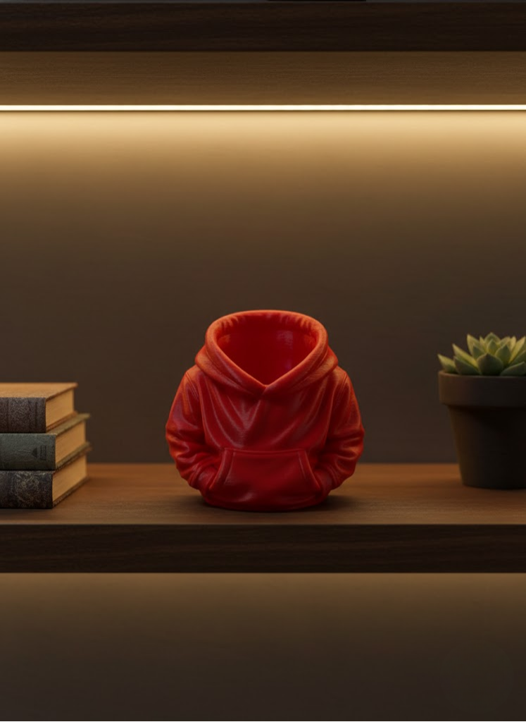 Dekoratif Kırmızı Hoodie Kalemlik 10x10 cm