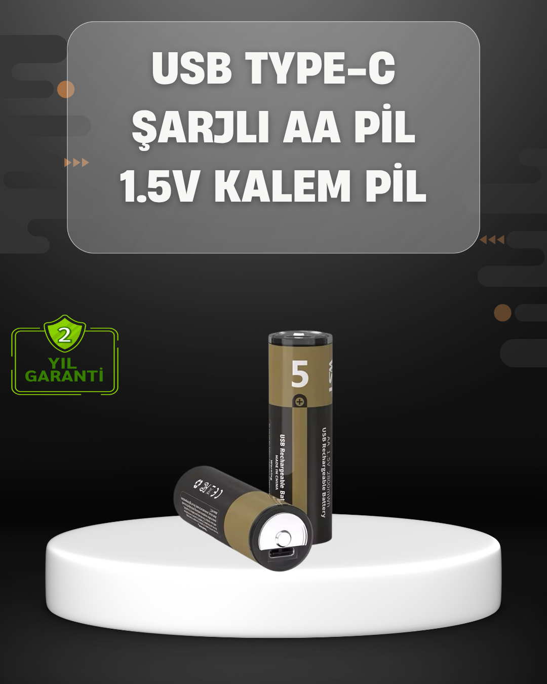 USB Type-C Girişli Şarjlı AA Lityum Pil 