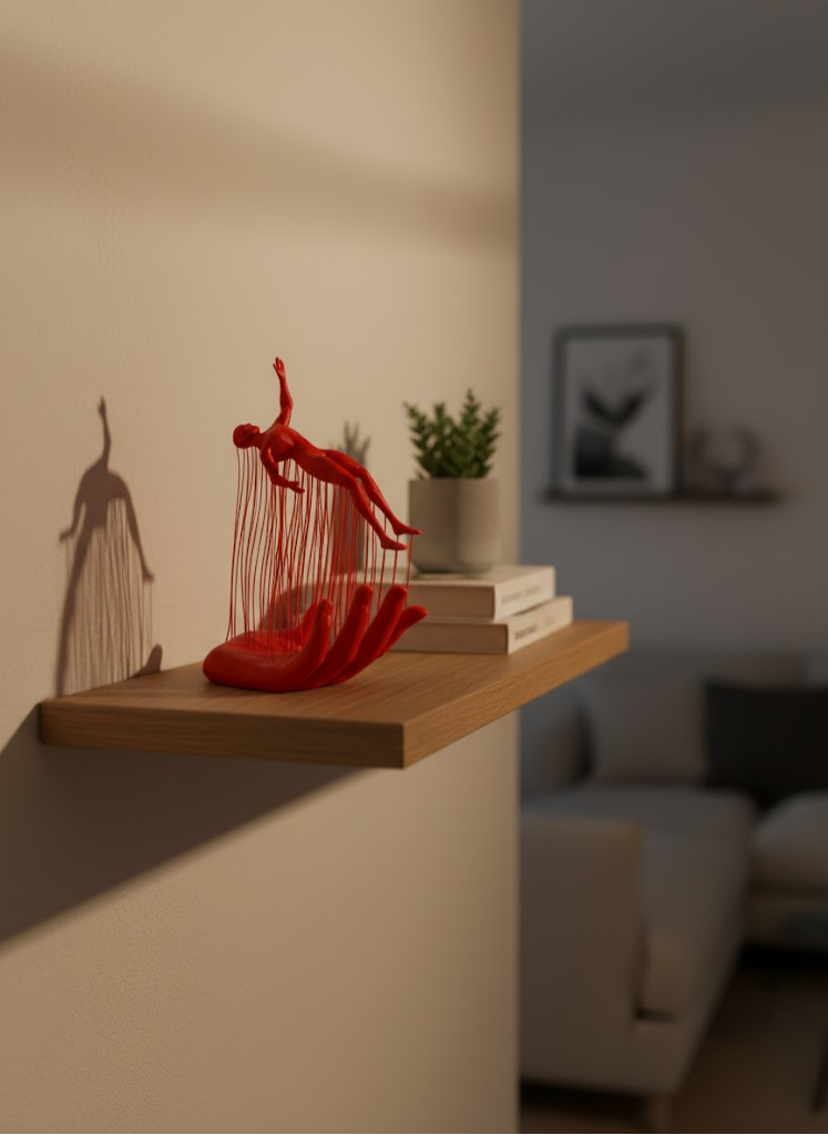 El Formlu İnsan Figürü Kırmızı Modern Dekoratif Biblo Soyut Tasarım 12x18 cm