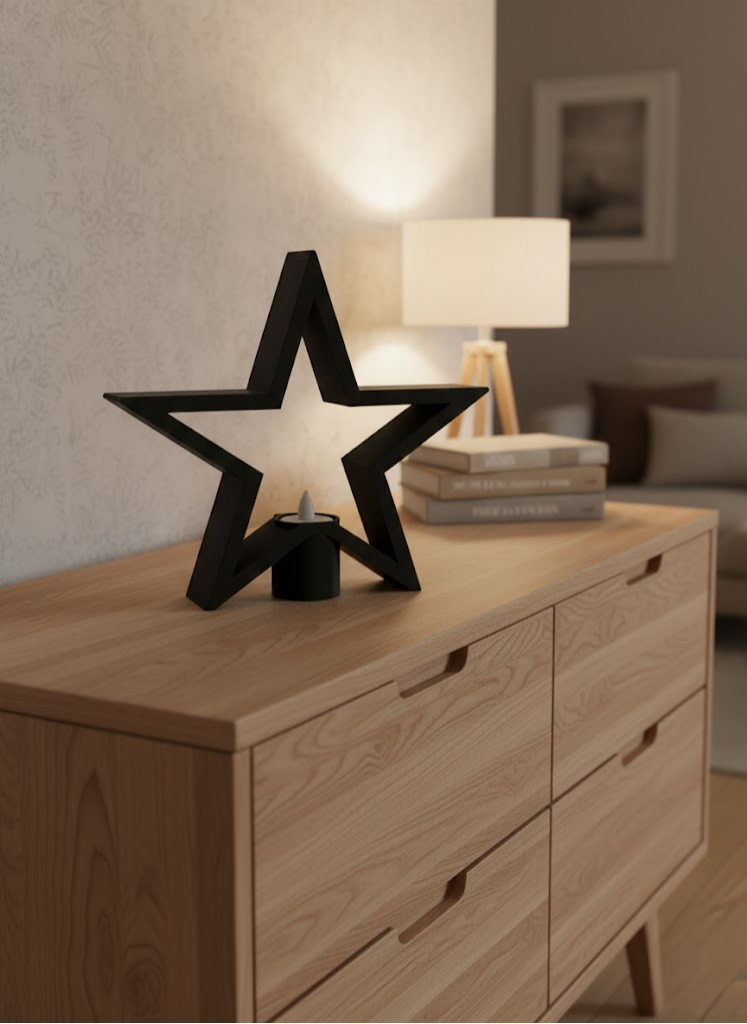 Siyah Yıldız Şeklinde Mumluk Loş Işık Dekor Aksesuarı