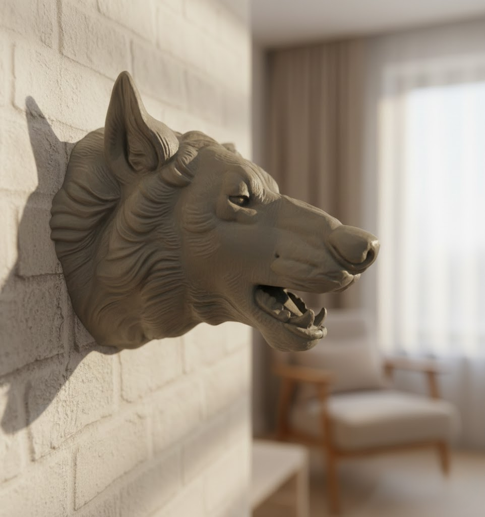 Gri Kurt Duvar Biblosu Güçlü Detaylı Dekoratif Tasarım 25x19 cm