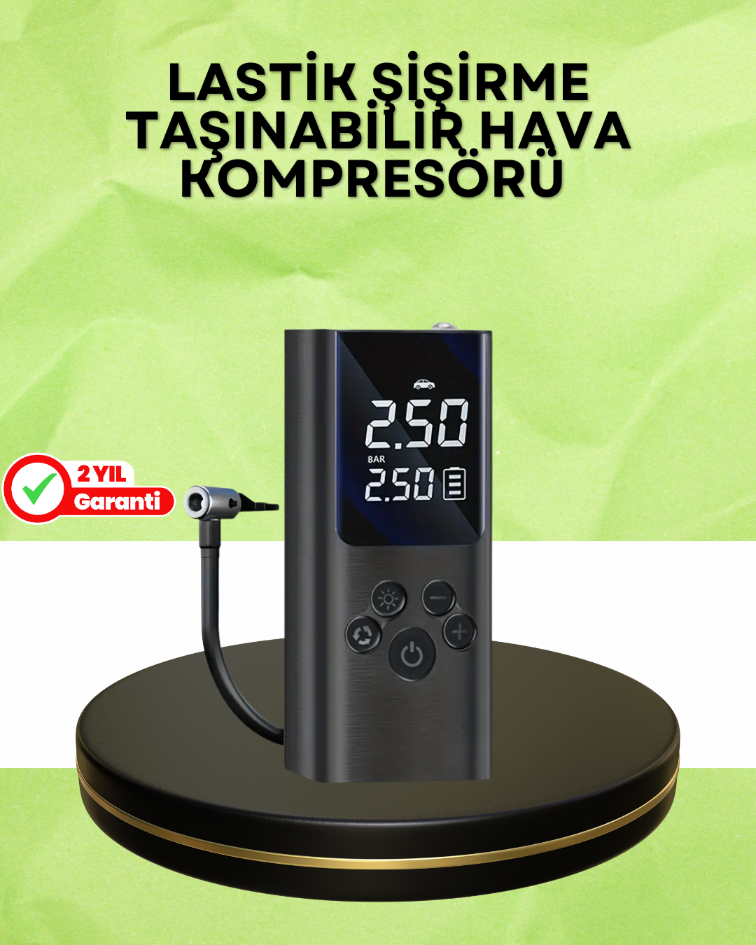 USB Şarjlı Taşınabilir Hava Kompresörü Dijital Ekranlı